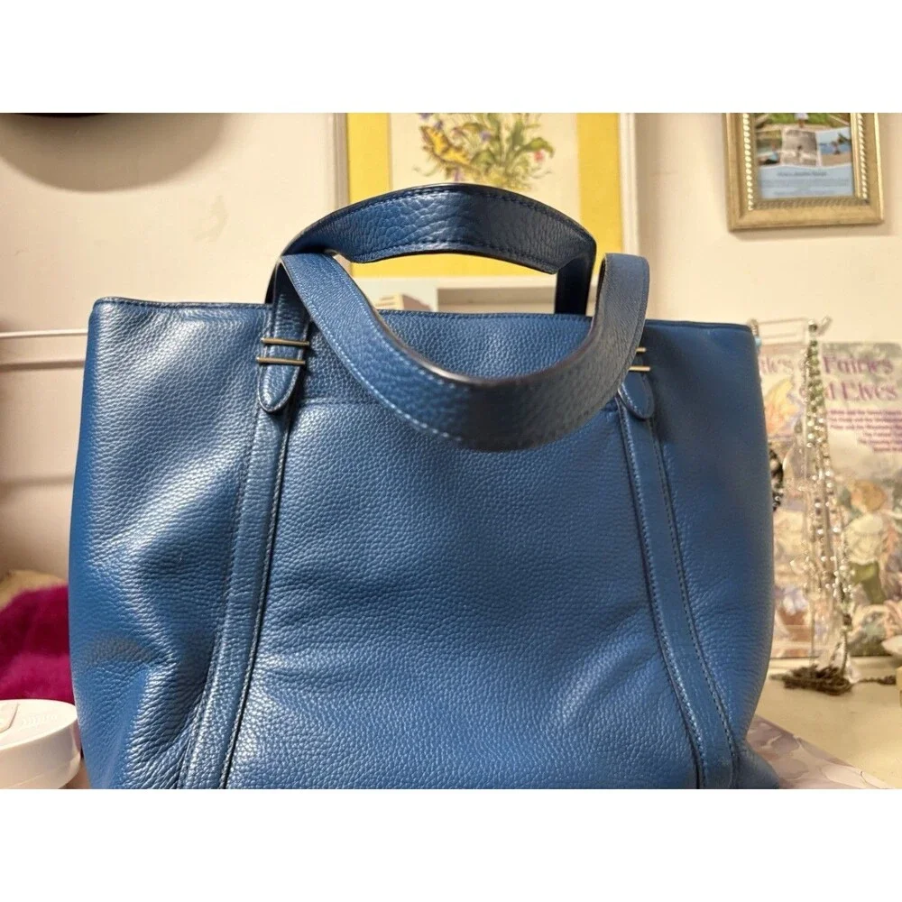 kate spade new york Blue Pebbled Tote Double Handles Gold Hardware Solid